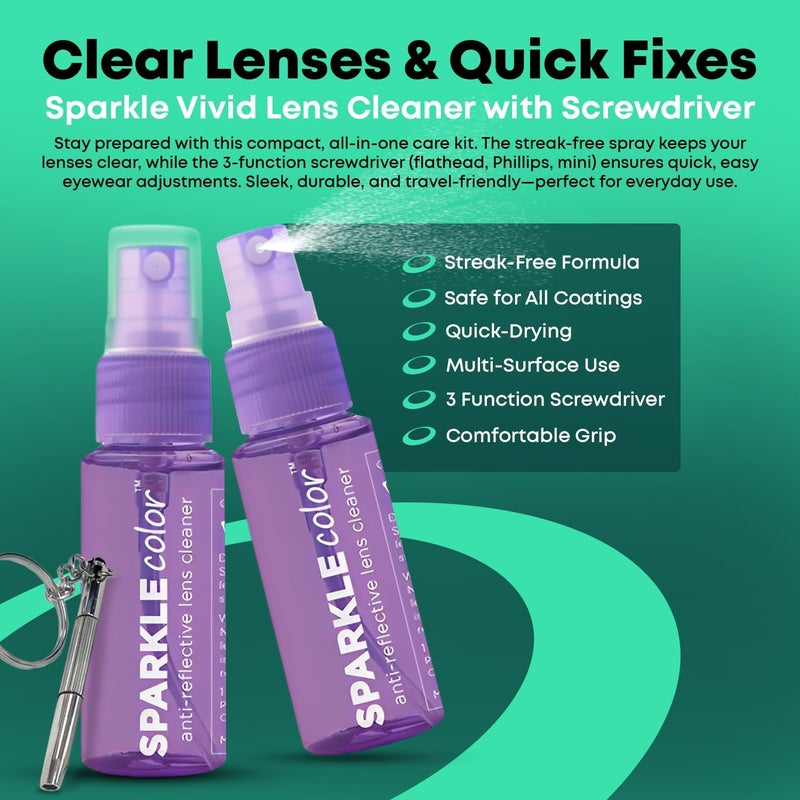 OPTIPAK Sparkle Anti-Reflective Safe Lens Cleaner & Repair Kit – (2) 1oz Glasses Cleaner Spray, (2) Microfiber Cloth & Keychain Screwdriver for Eyeglasses, Sunglasses, Lenses & Screens (5 Piece Set) - Image 3